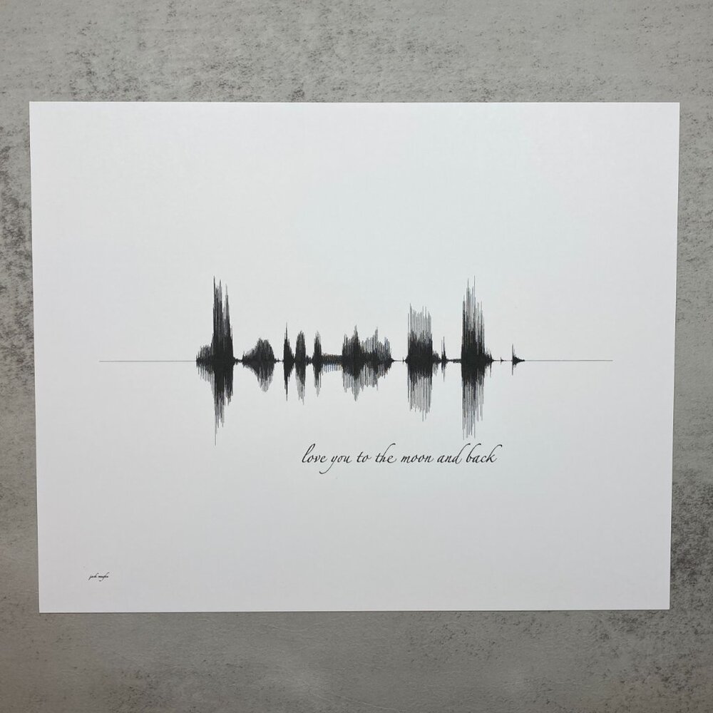 NEW Love You To The Moon Soundwave Wall Art Print 8x10in Black White Minimalist